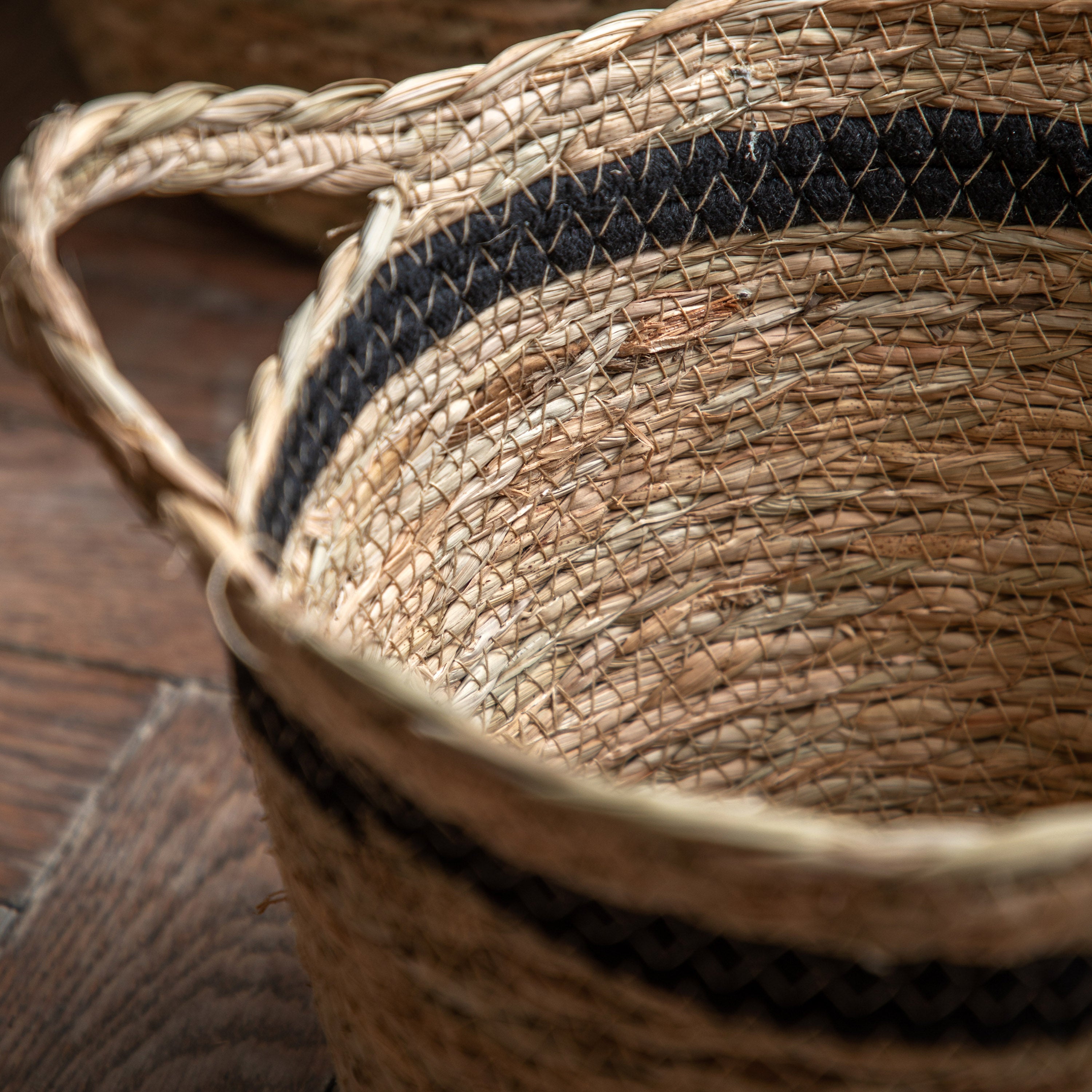 Set of 3 Storage Basket Black White Olive Stripe Nest